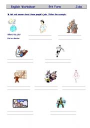 English worksheet: Label-pictures-jobs