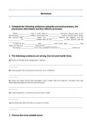 English worksheet: Grammar revision - 9th grade