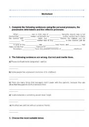 English Worksheet: Grammar revision - 9th grade