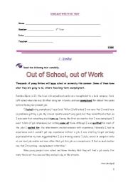 English Worksheet: Out of school, out of work