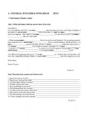 English worksheet: A TEST ON TENSES AND PASSIVE VOICE