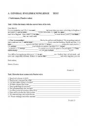 English Worksheet: A TEST ON TENSES AND PASSIVE VOICE