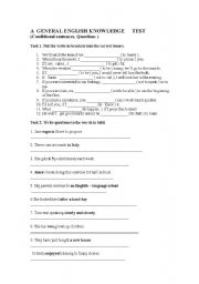 English Worksheet: A  TEST ON CONDITIONAL SENTENCES AND MAKING QUESTIONS