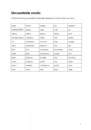 English worksheet: uncountable - and countable nouns