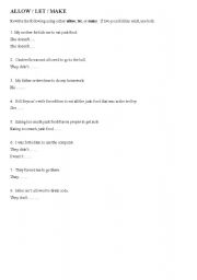 English worksheet: ALLOW, LET, MAKE