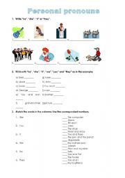 English Worksheet: Personal pronouns exercises