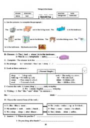 English Worksheet: Things in the House & Present Simple