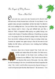 English Worksheet: Legend of why beavers have a flat tail