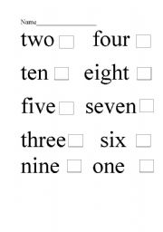 English worksheet: numbers one to ten