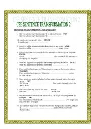 English Worksheet: CPE SENTENCE TRANSFORMATION