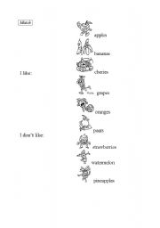 English worksheet: fruit; likes&dislikes; match