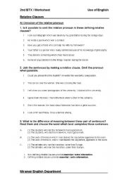 English Worksheet: Relative Clauses worksheet