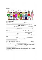 English Worksheet: all about me ( guessing game)