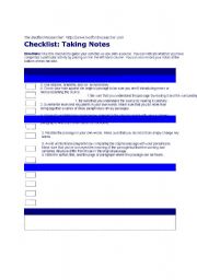 English worksheet: Checklist: taking notes