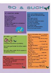 English Worksheet:  SO & SUCH 