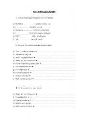 English worksheet: past simple exercises