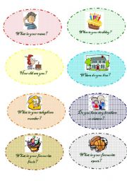 English Worksheet: personal questions- speaking cards- set 1