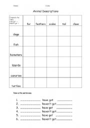 English Worksheet: What Have Animals Got?