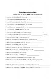 English Worksheet: British American Words