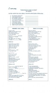 English worksheet: Lyrics Underneath your clothes by Shakira