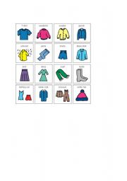 English Worksheet: Clothing Bingo