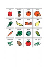 English worksheet: Fruit and Veggie Bingo