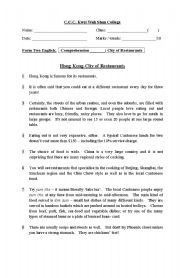 English Worksheet: restaurant