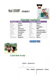 English worksheet: Family 1st part