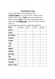 English Worksheet: Food adjectives