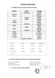 English worksheet: Countries and nationalities