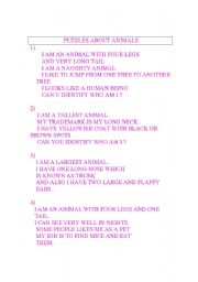 English worksheet: puzzles about animals