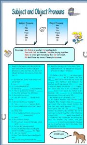 English Worksheet: Subject and object pronouns