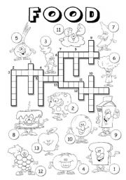 English Worksheet: food crossword