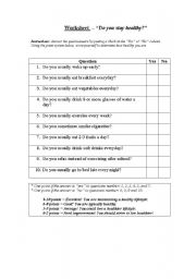 English worksheet: healthy