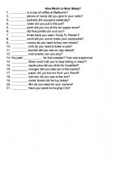 English Worksheet: How Much/Many?