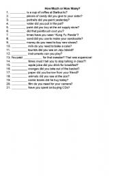 English worksheet: How Much/Many?