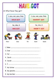 English Worksheet: HAVE GOT for young learners