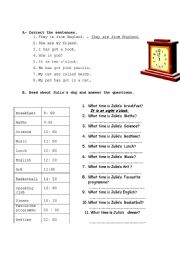English Worksheet: time and daily routines