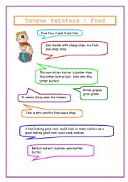 English Worksheet: tongue twisters : food