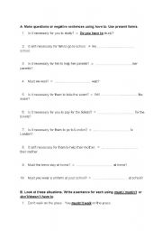English worksheet: have to must musnt