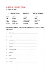 English worksheet: present simple and frequency adverbs