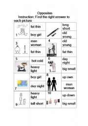 English Worksheet: Opposites