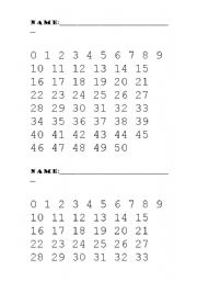 English worksheet: Number Tracing 0-50