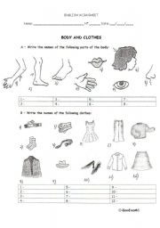 English Worksheet: Body and clothes