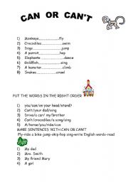 English Worksheet: CAN or CANT?