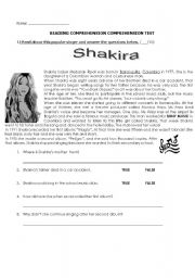 English Worksheet: Shakiras biography