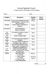 English worksheet: Ancient Egyptian Project Rubric