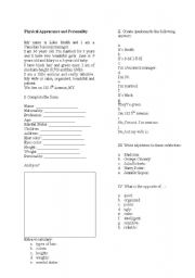 English Worksheet: Physical appearance and personality
