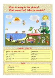English Worksheet: The fish cannot fly!