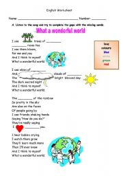 English Worksheet: What a wonderful world!        by Louis Armstrong